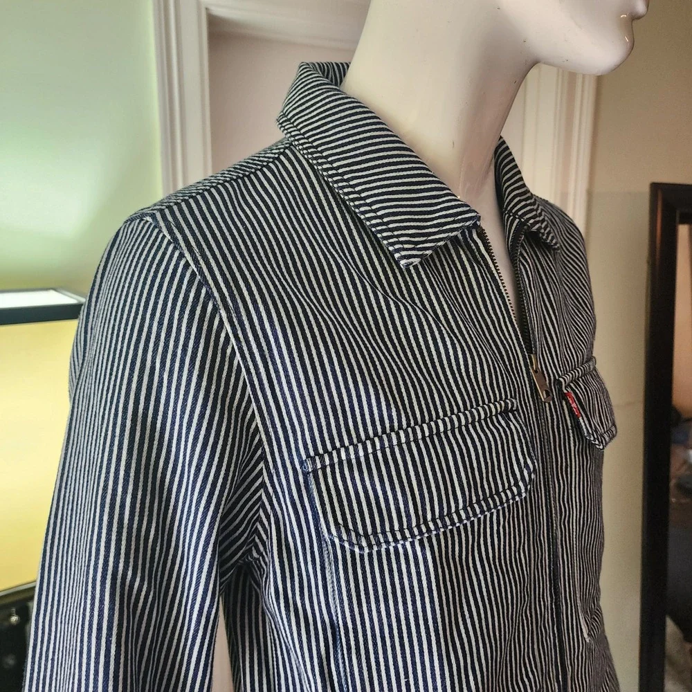 Levis Hickory Stripe Zip Up Workwear Jacket Blue White Denim Mens Medium @27 - Picture 4 of 16